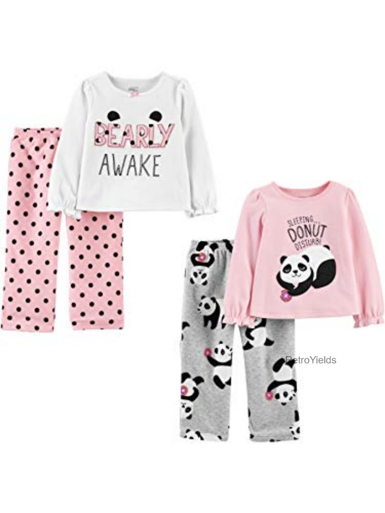 4-Piece Cotton Top & Fleece Pajama Set Long Sleeve